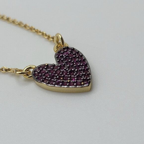 Dainty Gold Tone Heart Necklace Red Ruby Pave' Stones CZ Red Stones Unsigned 18" - Picture 8 of 9